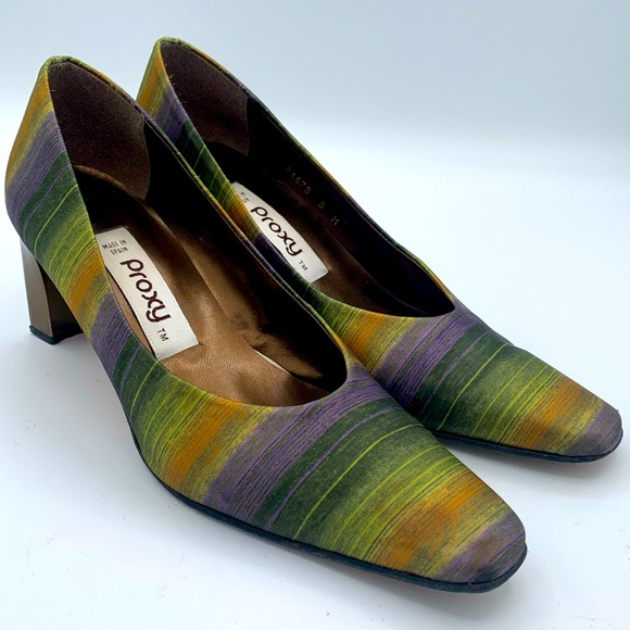 PROXY MADE IN SPAIN MULTICOLOR Leather HEELS WOMEN SIZE 8 - Picture 3 of 9